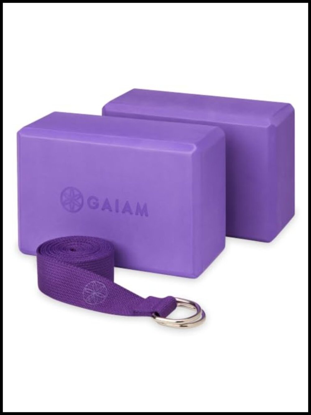 Gaiam Yoga Block & Strap Set EVA Foam Non-Slip Beveled Edges